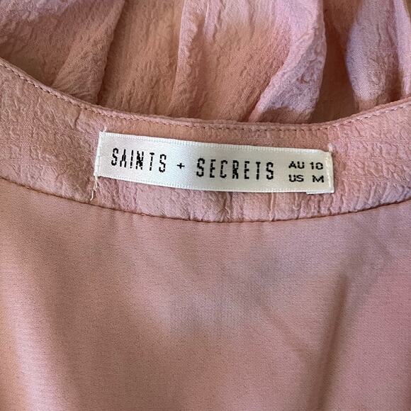 Saints Secrets Ruffle V-neck Mini Dress Pale Rose M Y2K Babydoll Chic Feminine - Picture 3 of 13